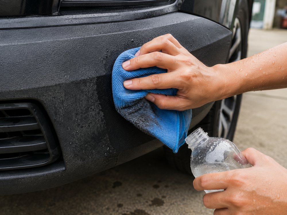 Lau sạch bề mặt nhựa nhám bằng nước và khăn sạch